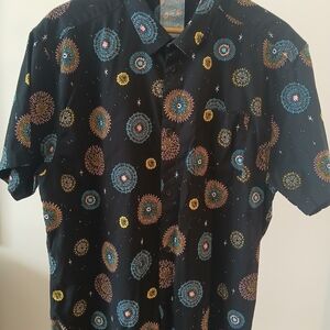 RVCA Men's Black Shirt with Colorful Burst Design